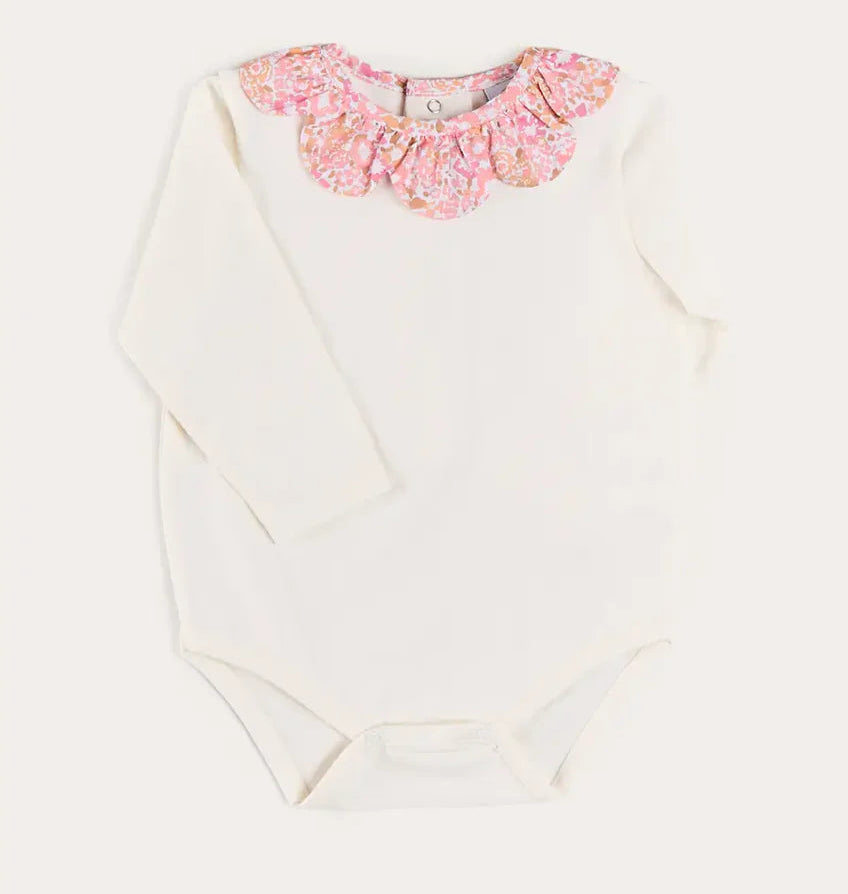 Nellie Floral Collar Long Sleeve Bodysuit in Pink