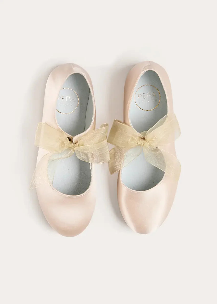 Pepa London Satin Organza Bow Party Shoes in Champagne