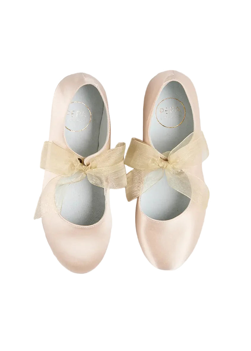 Pepa London Satin Organza Bow Party Shoes in Champagne