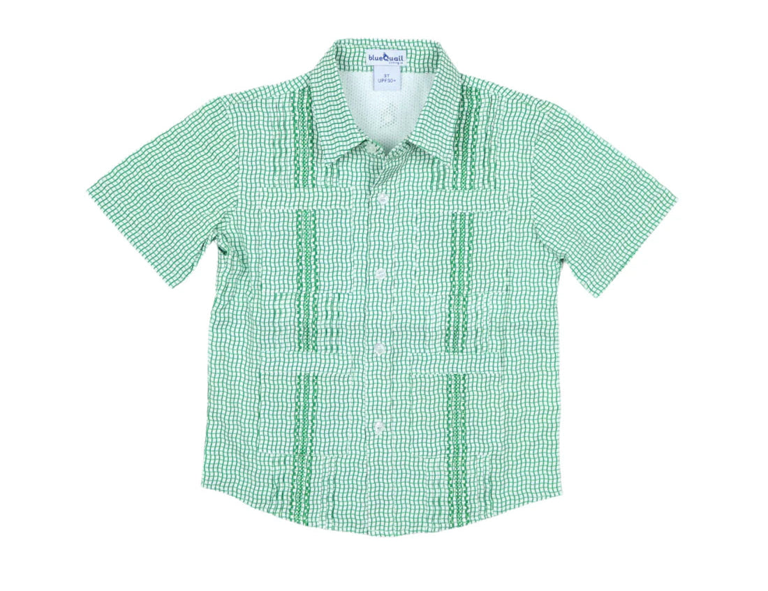 blueQuail Wave Check Gameday Guayabera - Green