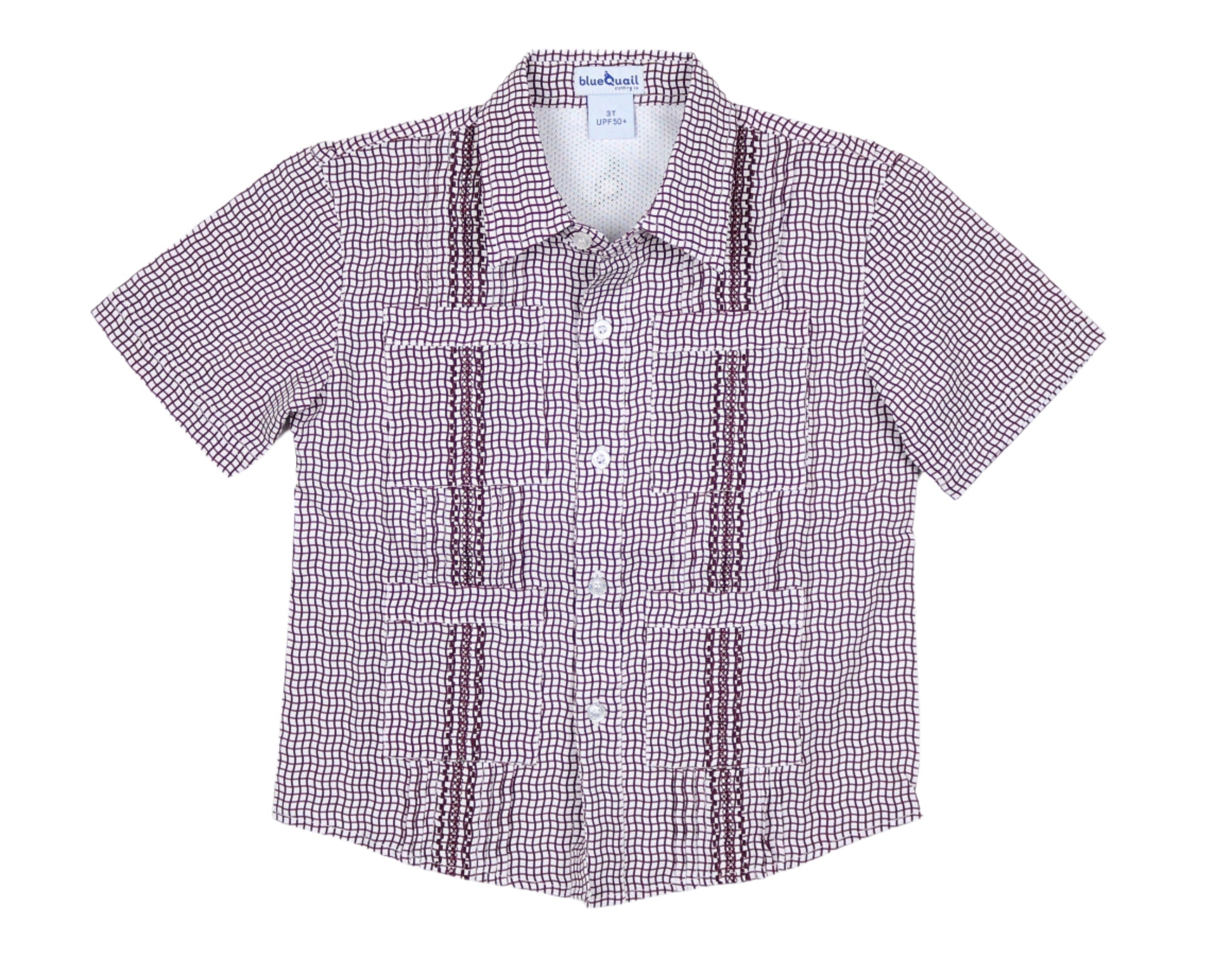 blueQuail Wave Check Gameday Guayabera - Maroon