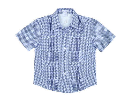 blueQuail Wave Check Gameday Guayabera - Navy