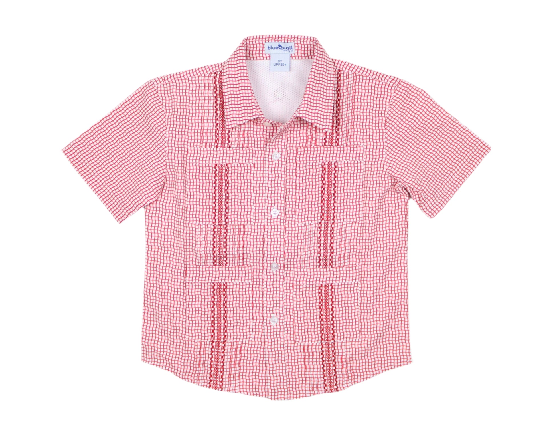 blueQuail Wave Check Gameday Guayabera - Red