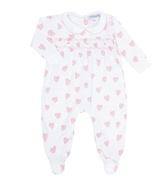 Nellapima Heart Print Smocked Footie - Pink