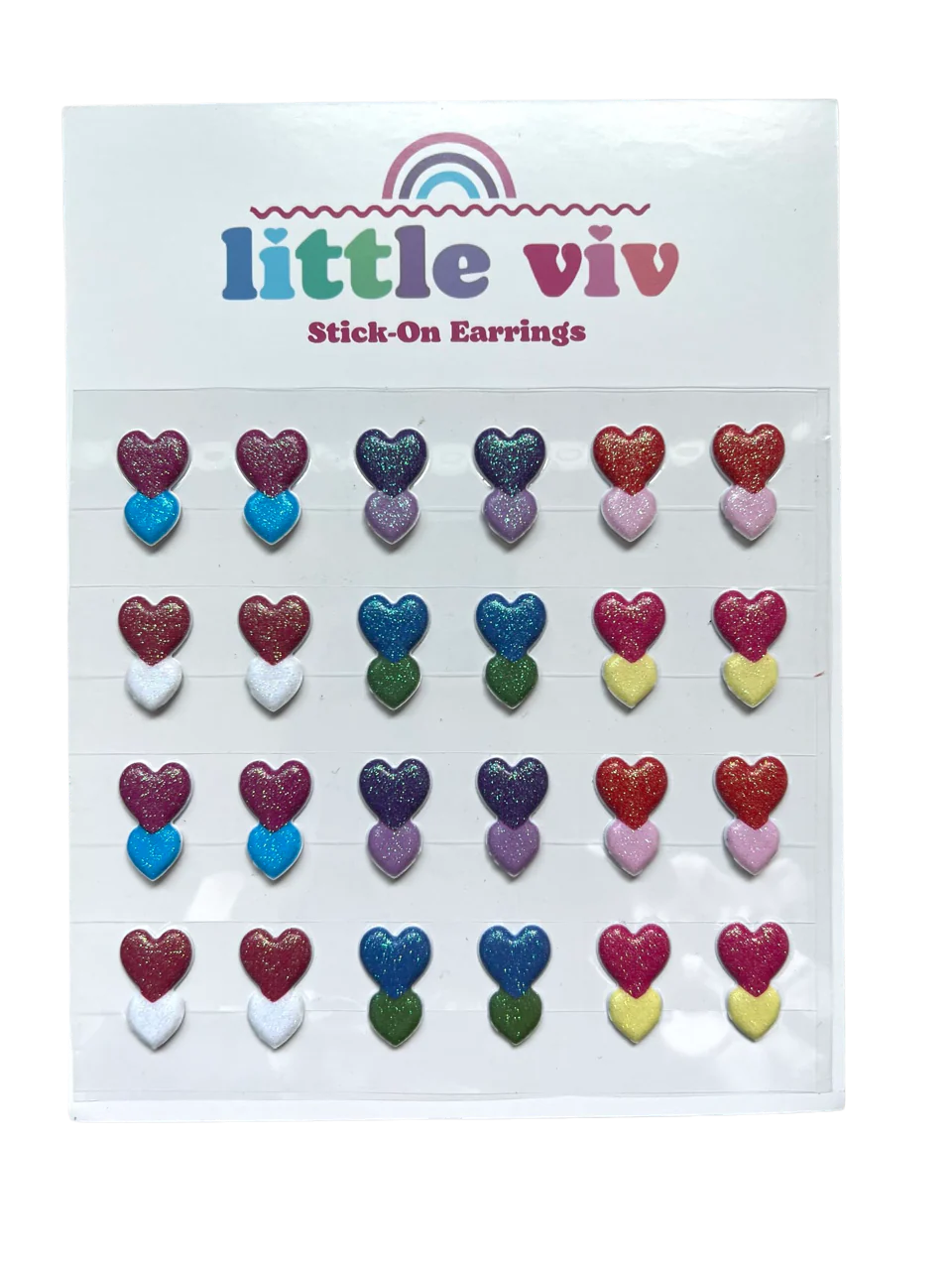 little viv Glitter Double Hearts Stick On Earrings