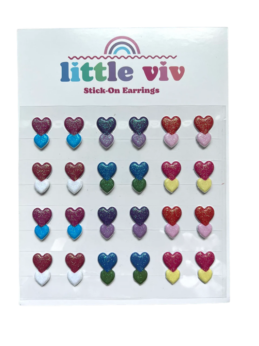 little viv Glitter Double Hearts Stick On Earrings