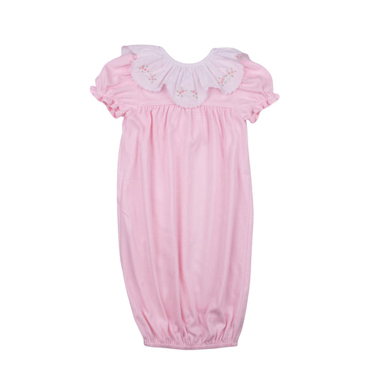 Pink Knit Sack - Embroidered Flowers