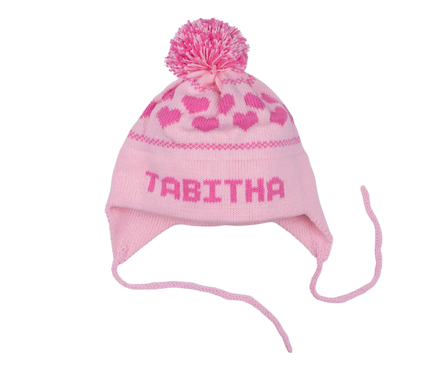 MJK Knits Hearts Earflap Hat- Light Pink and Bright Pink