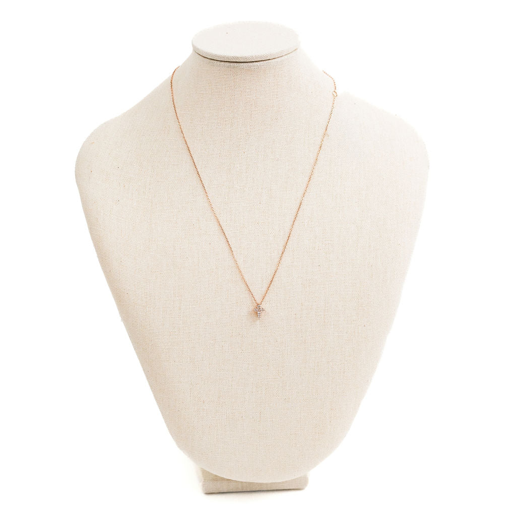 Tiny Cross Diamond Necklace- Yellow Gold
