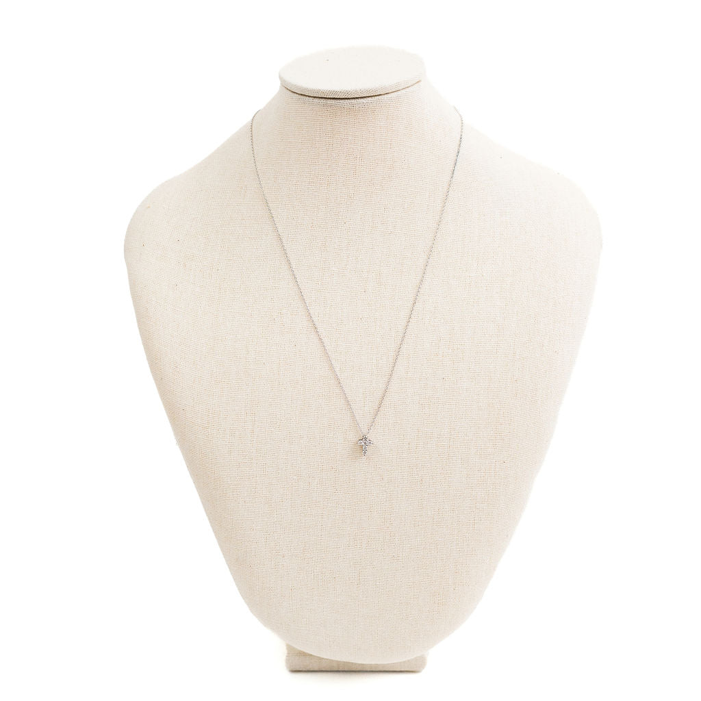 Tiny Cross Diamond Necklace- White Gold