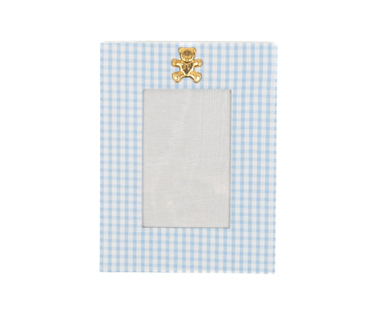 4 x 6 Frame With Medallion Bear- Blue Gingham