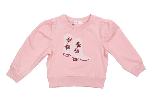 Pink Sequin Boot Puff Sleeve Top