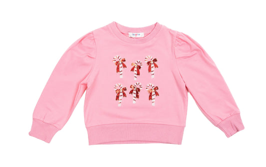 Pink Sequin Candy Cane Puff Sleeve Top