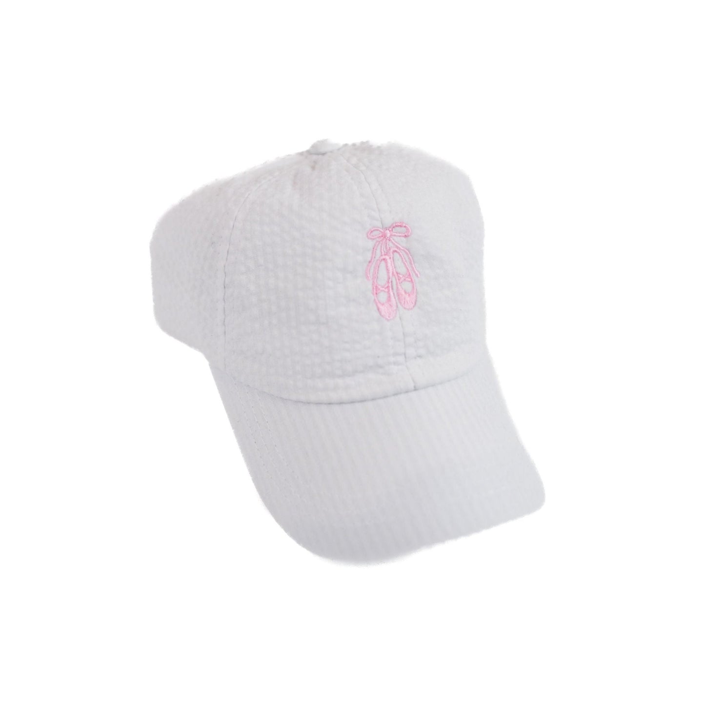 Wee Ones White Embroidered Seersucker Ball Cap - Ballet Slipper