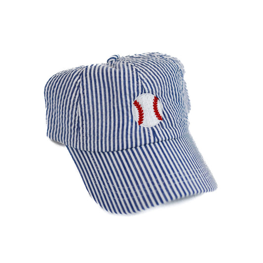 Wee Ones Denim Embroidered Seersucker Ball Cap - Baseball