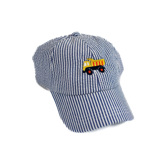 Wee Ones Denim Embroidered Seersucker Ball Cap - Dump Truck
