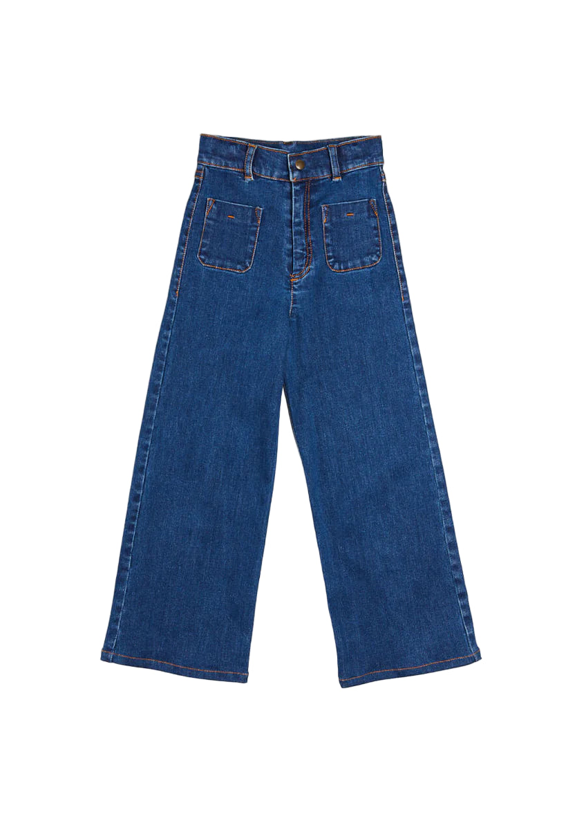 Pepa London Soft Denim Wide Leg Trousers in Denim Blue