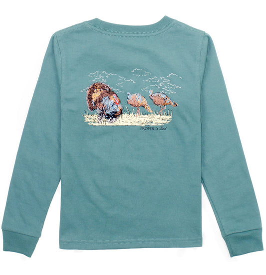 Properly Tied Turkey Hunt Long Sleeve Tee- Marine Green