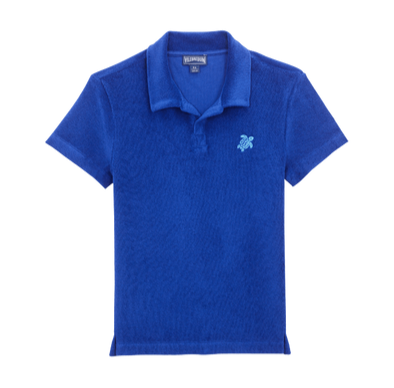 Embroidered Turtle Terry Polo- Blue