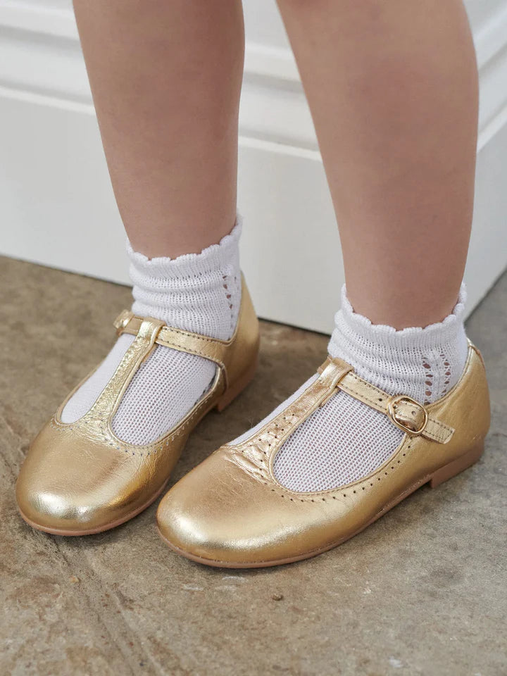 La Coqueta Gold Leather Girl T-Bar Shoes