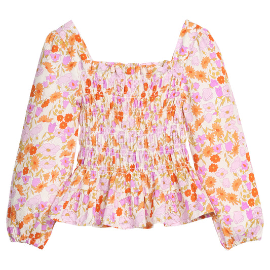 BISBY Long Sleeved India Top- Lisle Saffron Floral