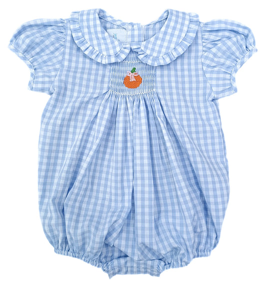Margaret Blue Gingham Smocked Pumpkin Bubble