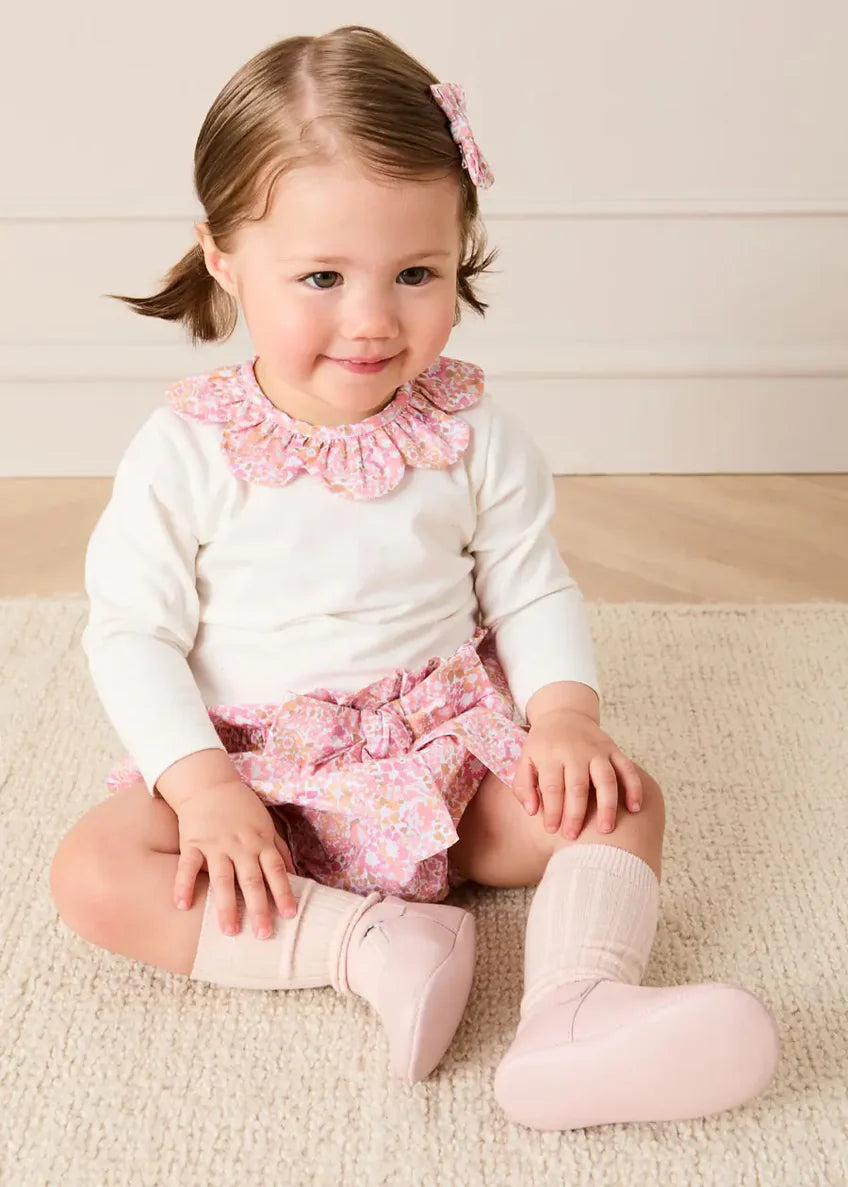 Nellie Floral Collar Long Sleeve Bodysuit in Pink
