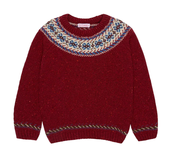 La Coqueta Merino Fair Isle Sweater - Dark Red