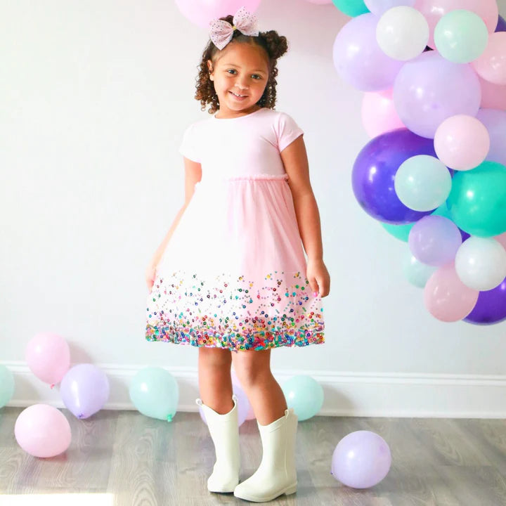 Sweet Wink Pink Confetti Short Sleeve Tutu Dress