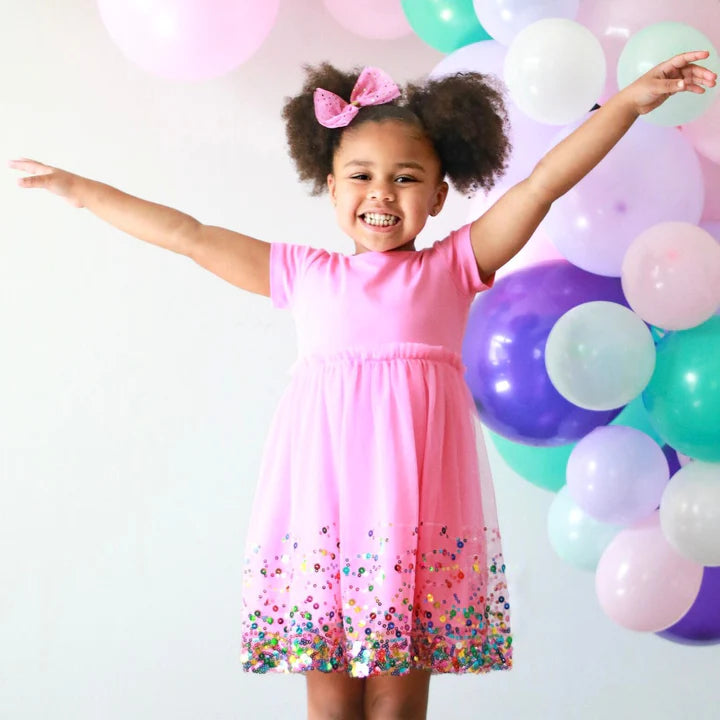 Sweet Wink Raspberry Confetti Short Sleeve Tutu Dress
