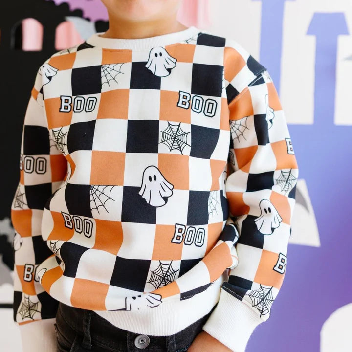Boo Checkered Halloween Sweatshirt - Natural