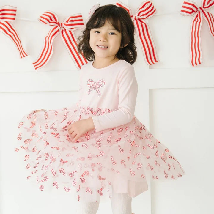 Candy Cane Confetti Long Sleeve Tutu Dress