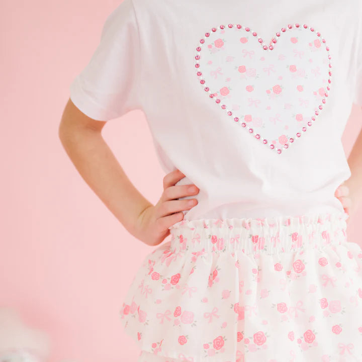 Dainty Rose Pearl Heart Patch T-Shirt- Ballet