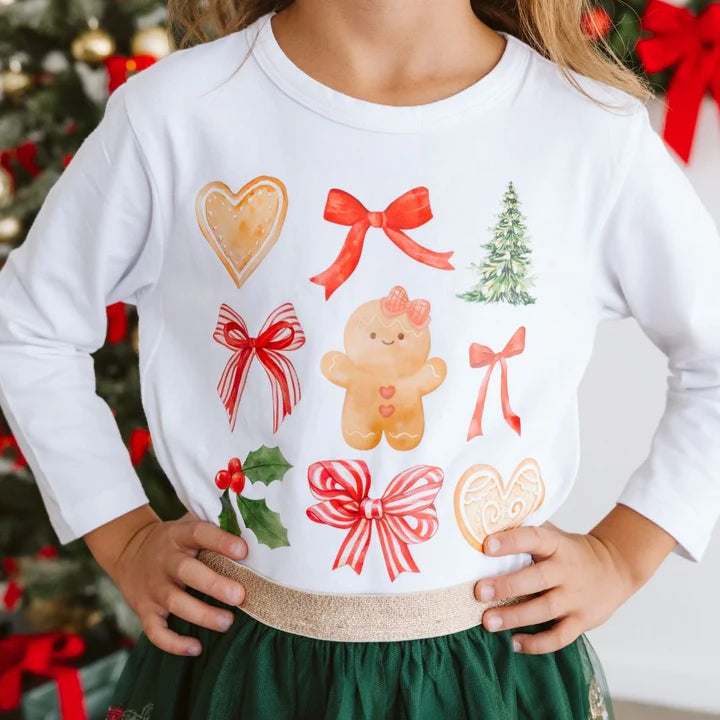 Sweet Wink Gingerbread Cutie Christmas Long Sleeve Shirt - White