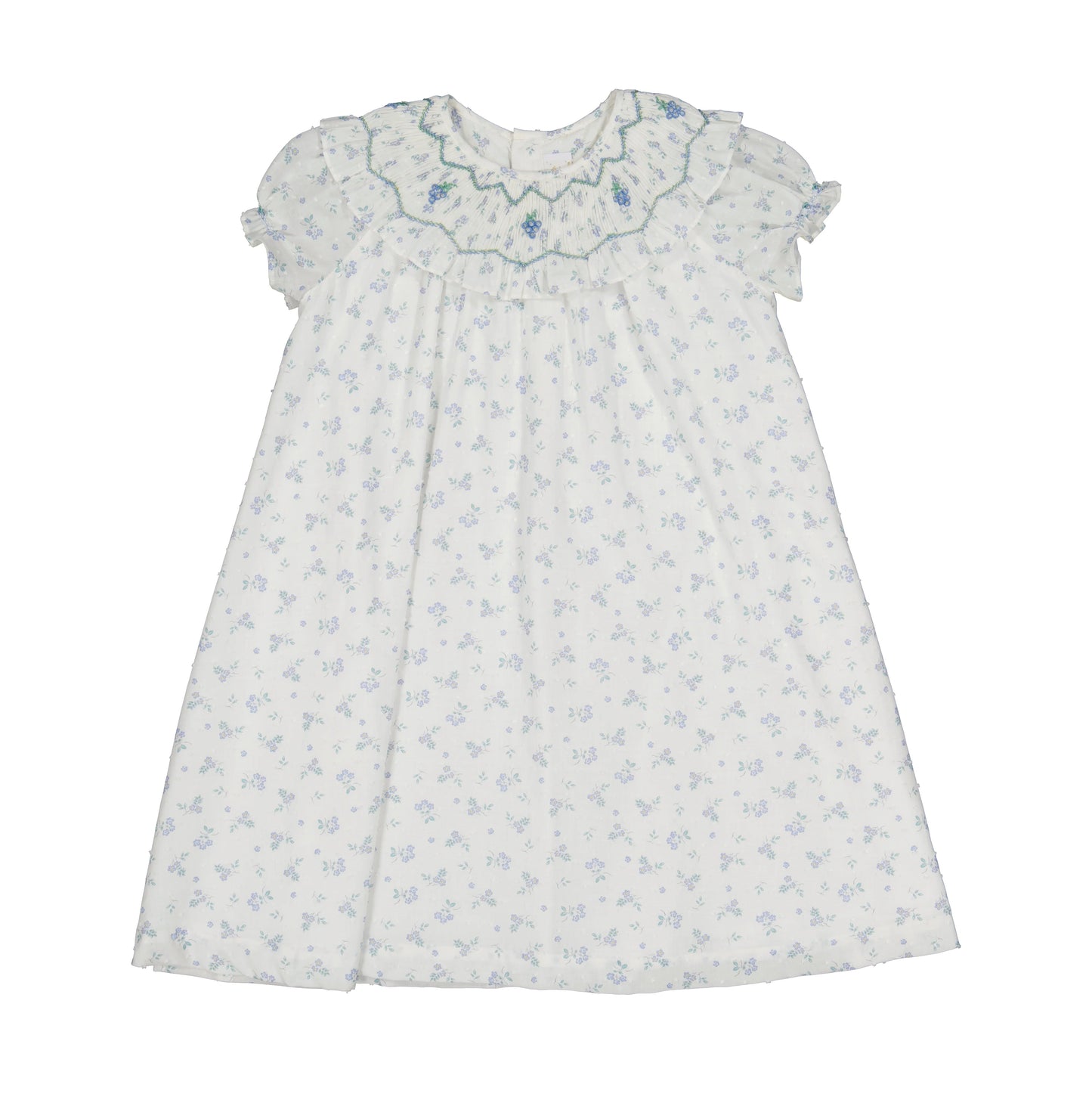 Antionette Paris Myrtille Blue Floral Short Sleeve Bishop Dress