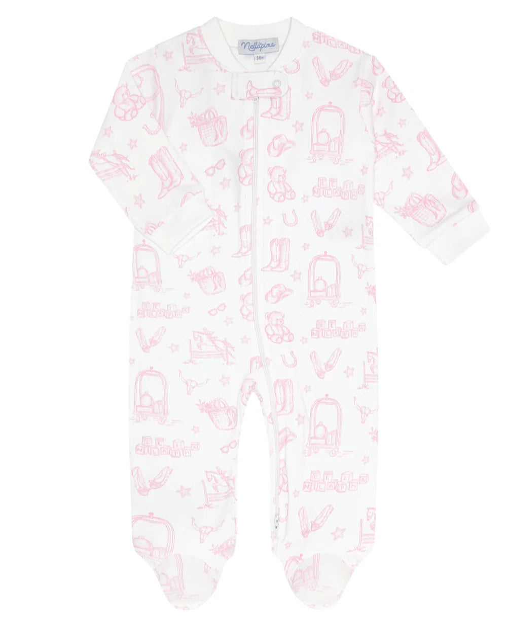 Pink Lone Star Toile Zipper Footie