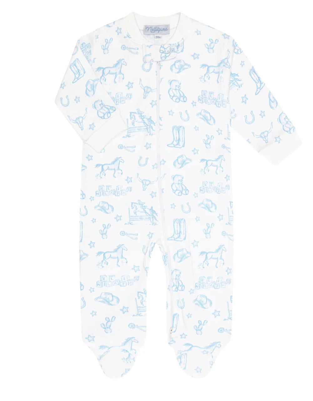 Nellapima Blue Lone Star Toile Zipper Footie