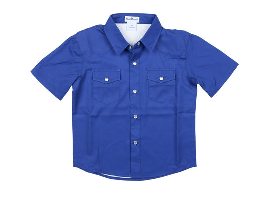 BlueQuail Gameday Navy Pearl Snap Short Sleeve Kids Shirt