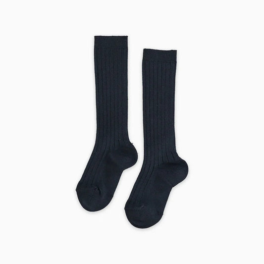 La Coqueta Ribbed Knee High Kids Socks - Navy Blue