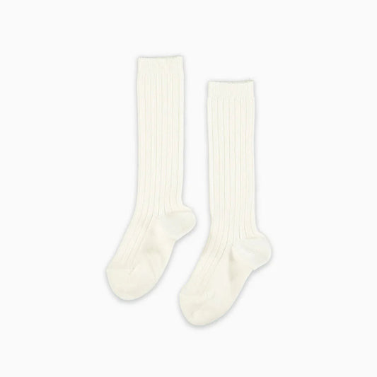 La Coqueta Ribbed Knee High Kids Socks - Off White