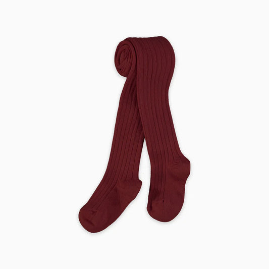 La Coqueta Ribbed Girl Tights - Burgundy