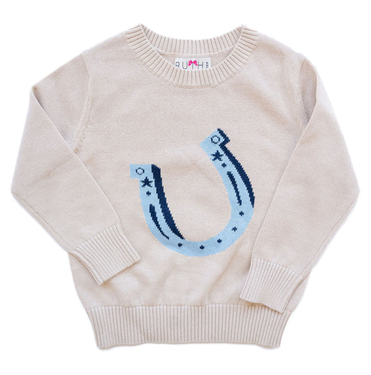 Ruth and Ralph Blue Horseshoe Sweater