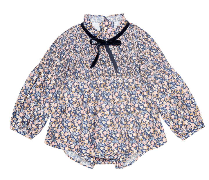 La Coqueta Blue Floral Raya Baby Girl Smocked Set