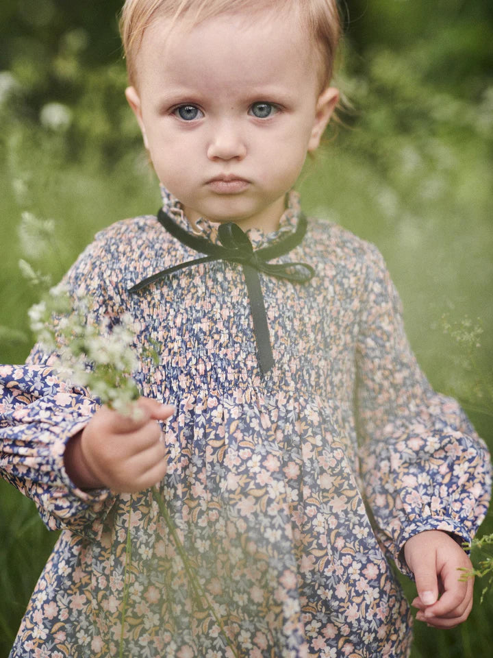 La Coqueta Blue Floral Raya Baby Girl Smocked Set