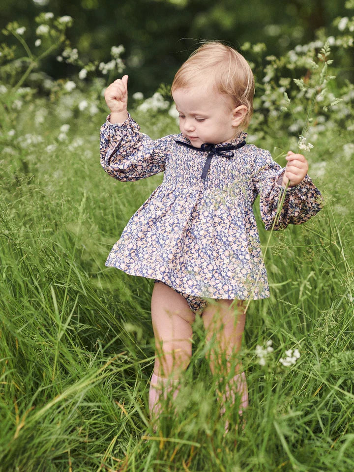 La Coqueta Blue Floral Raya Baby Girl Smocked Set