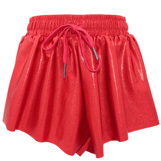 Azarhia Butterfly Shimmer Red Flowy Shorts