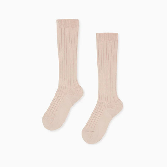 La Coqueta Ribbed Knee High Kids Socks - Pale Pink