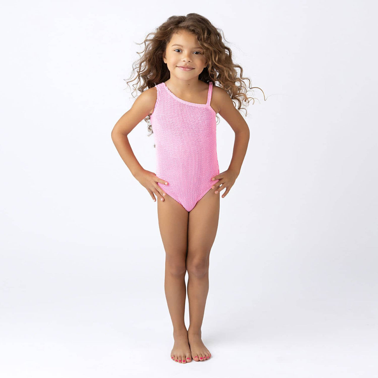 Shade Critters Crinkle One Shoulder Swimsuit - Pink