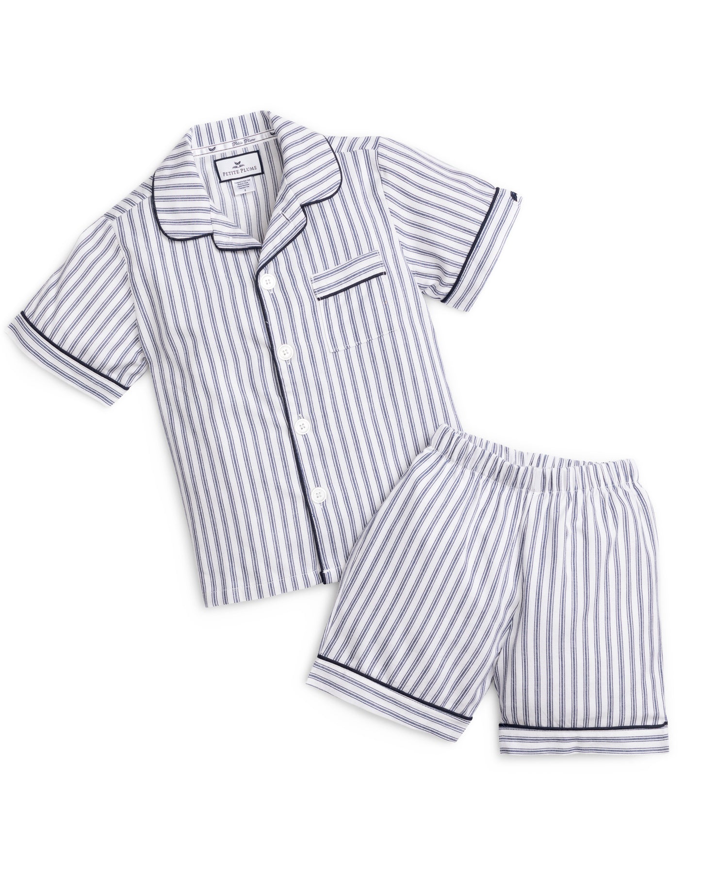 Petite Plume Children's Navy French Ticking Classic Short Set