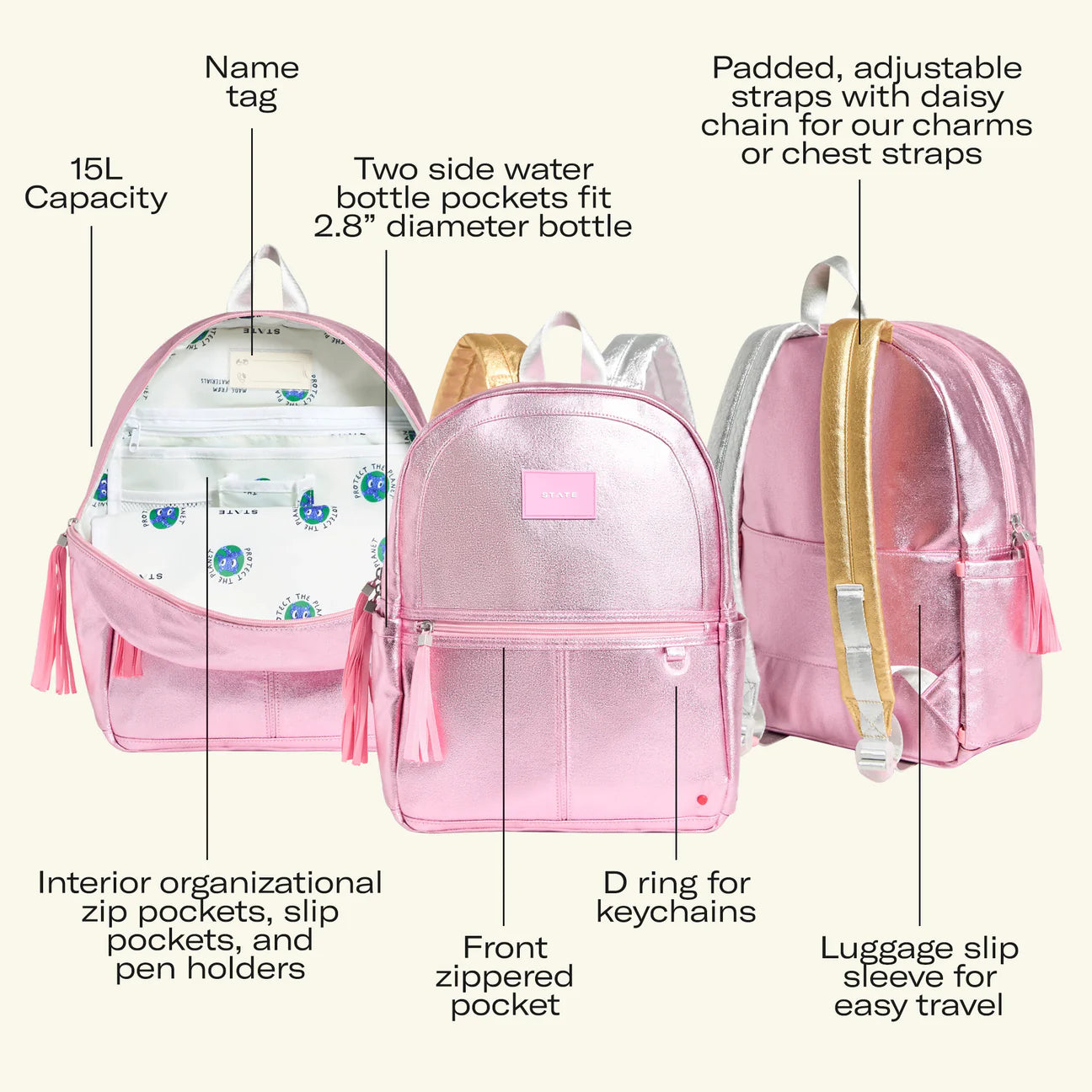 Kane Double Pocket Backpack- Fuzzy Hearts